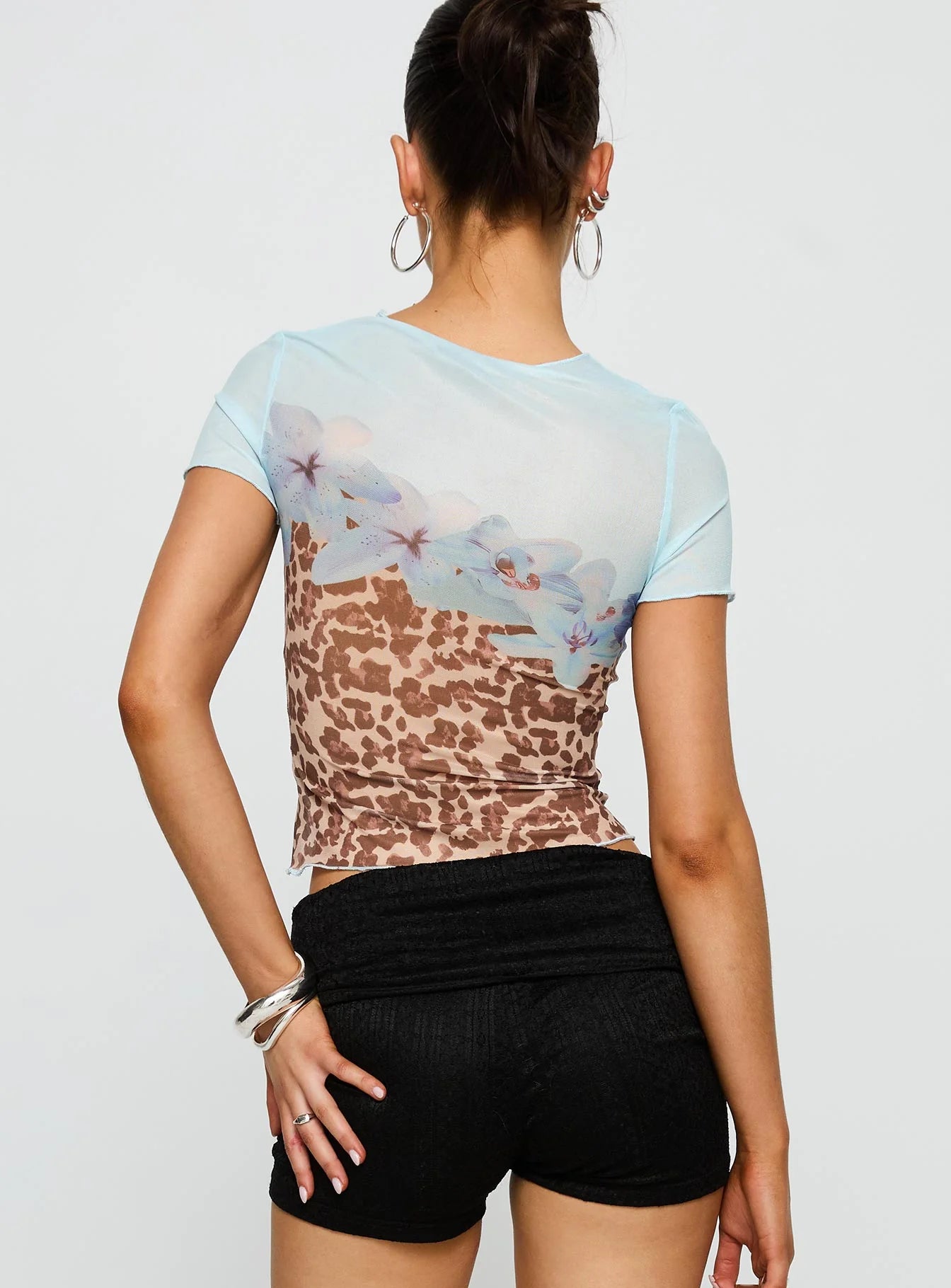 Pop Quiz Mesh Top Blue / Leopard