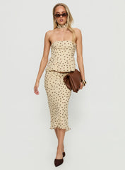 Sydni scarf detail strapless top Yellow / Chocolate polka
