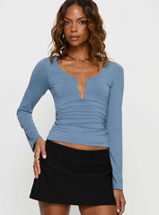 Lesa Bust Detail Long Sleeve Top Blue
