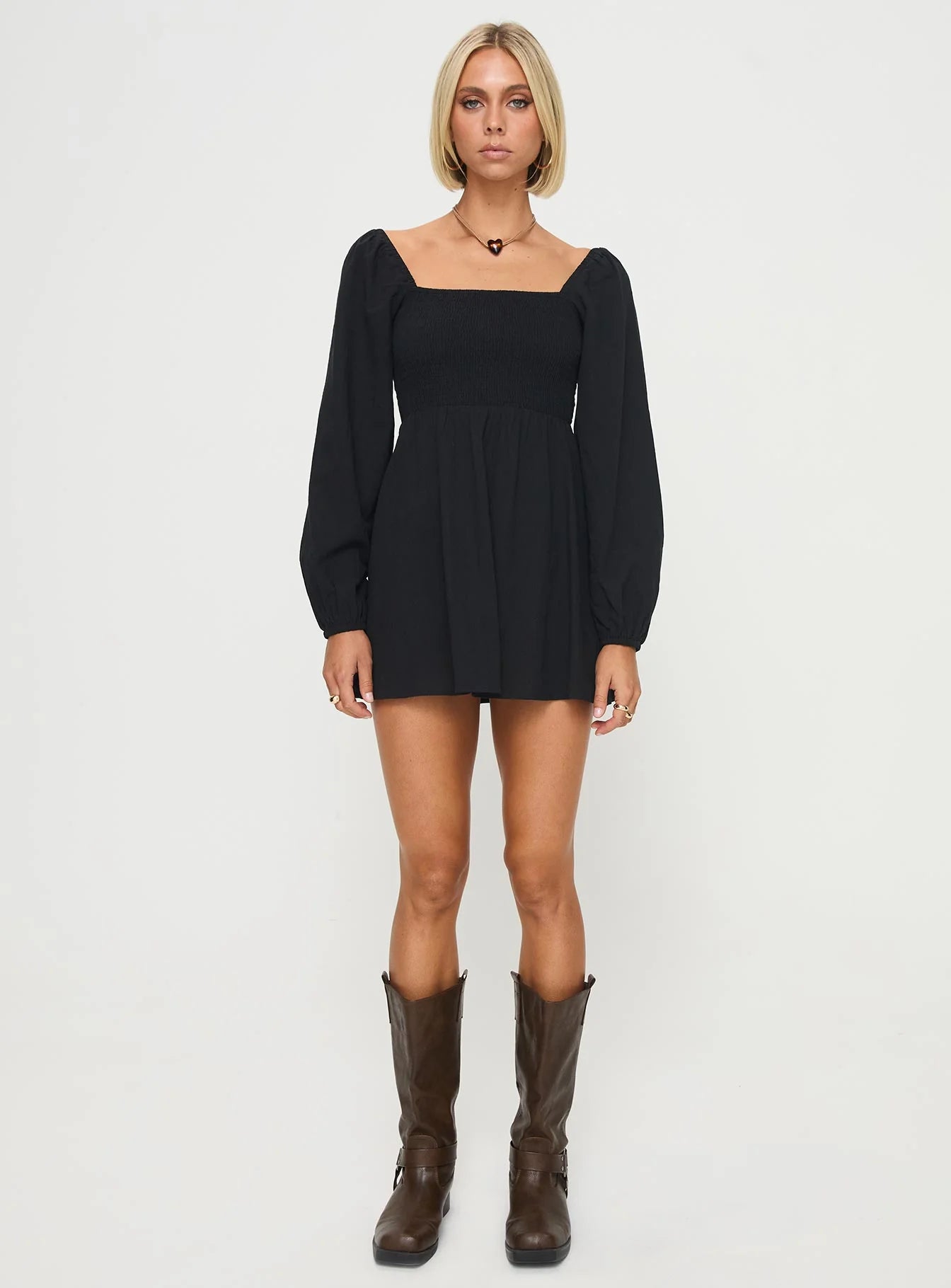 Summer Nights Long Sleeve Mini Dress Black