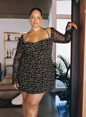 Dyer Sheer Sleeve Mini Dress Black Floral Curve