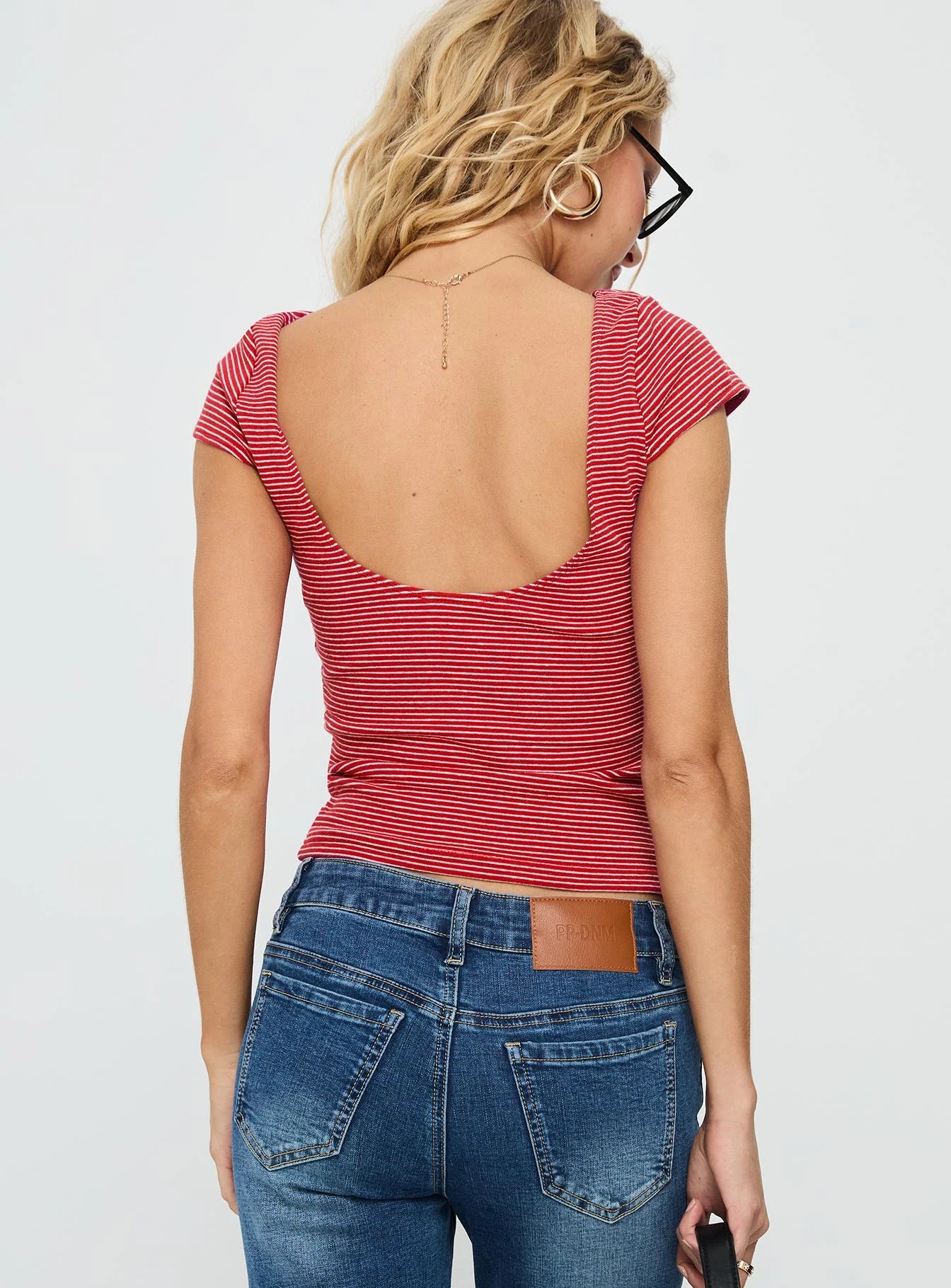 Nyren Low Back Boatneck Top Red Stripe