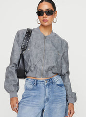 Allure Faux Leather Bomber Jacket Cloud