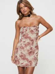 Irena Strapless Mini Dress Rose Floral Petite
