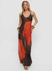 Carita Sheer Chiffon Maxi Dress Brown / Orange Floral