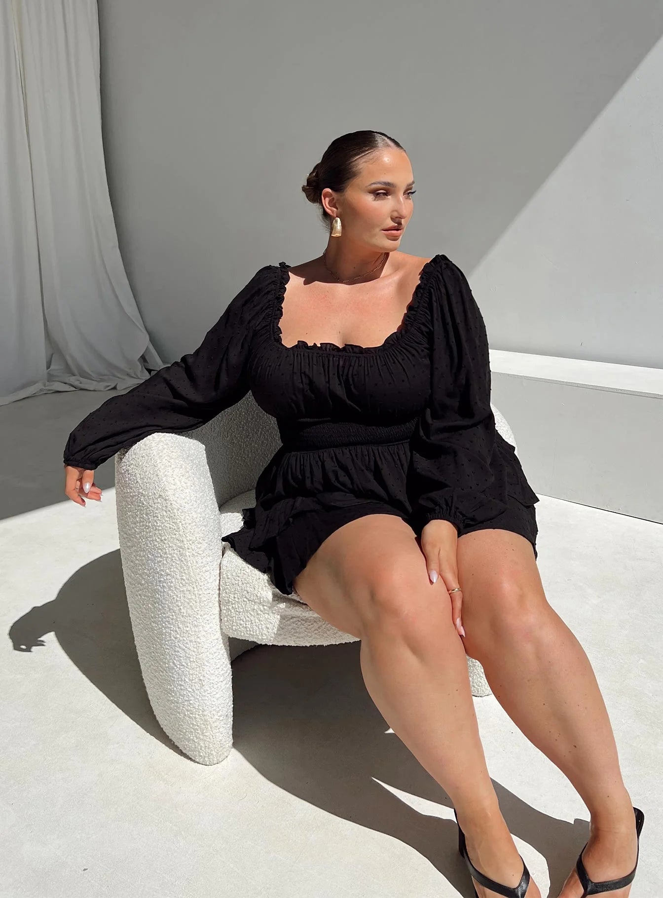 The Love Galore Long Sleeve Romper Black Curve