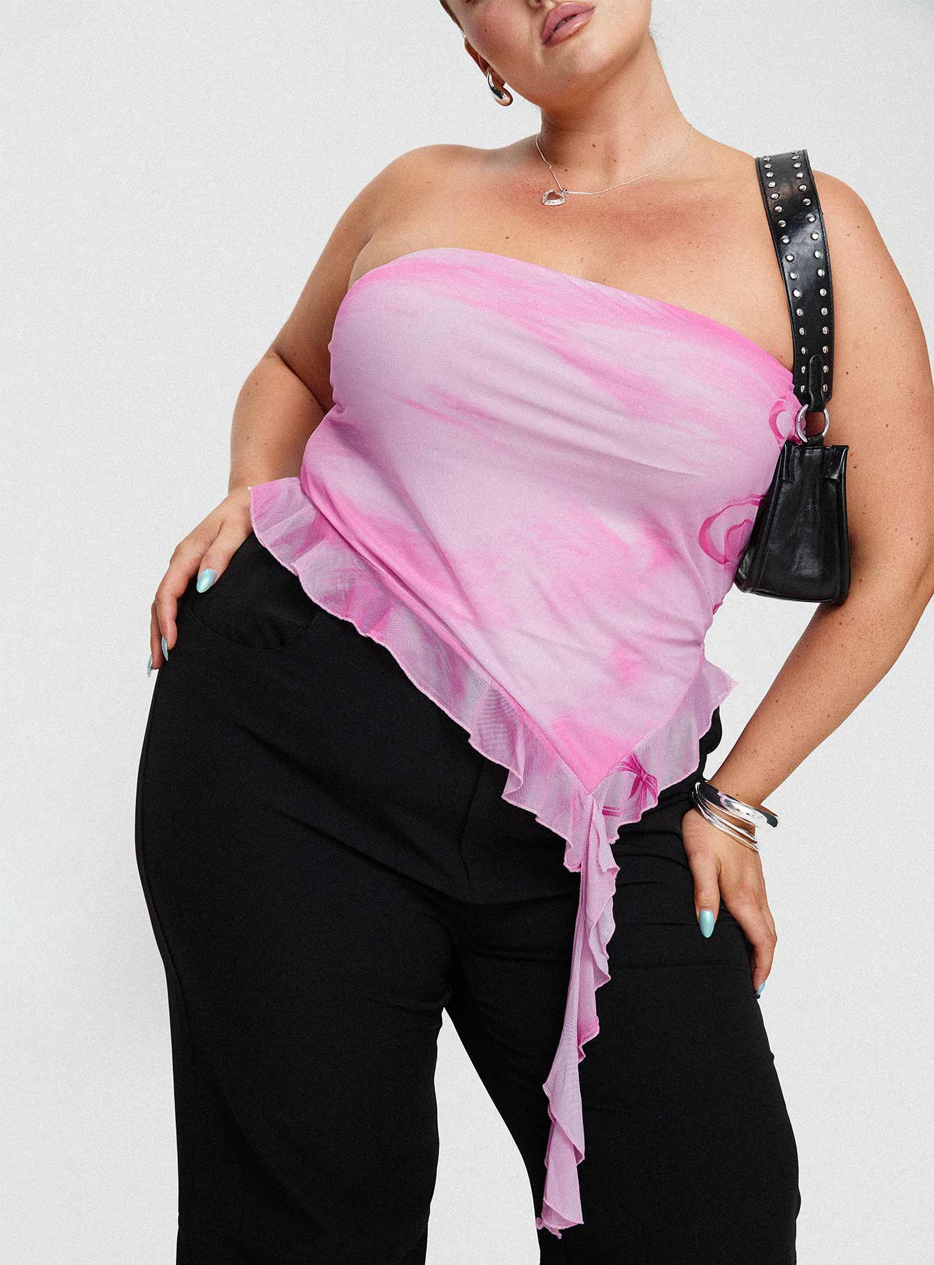 Travessa Asymmetric Tube Top Pink Curve
