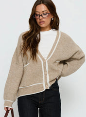 Cressara Contrast Knit Cardigan Beige / White
