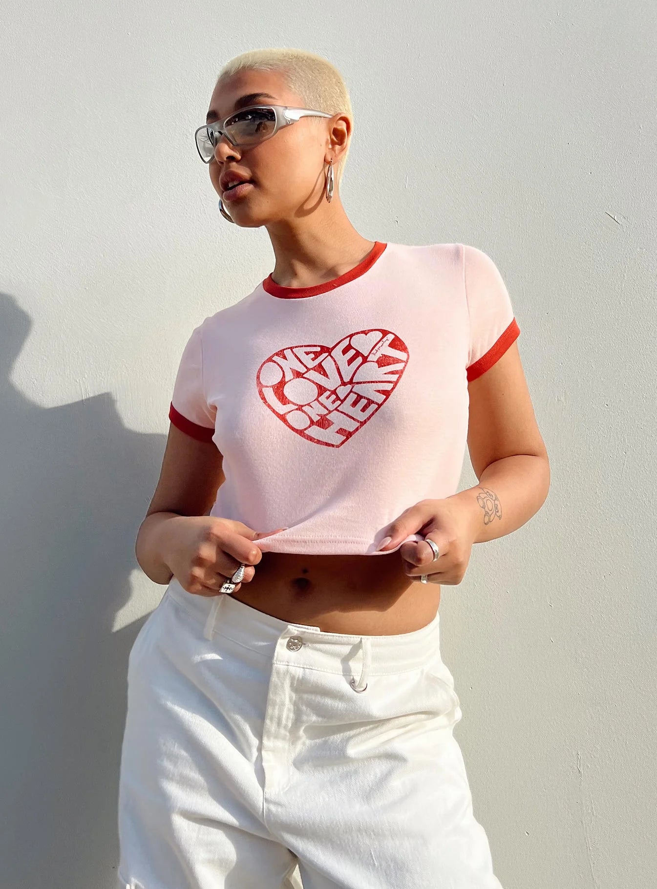 Bob Marley One Love One Heart Cropped Tee Pink