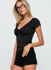 Surefire Lace Trim Top Navy Floral