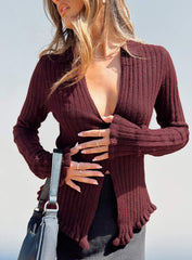 Lahey Long Sleeve Polo Knit Top Maroon