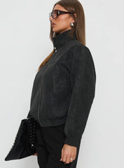 Ellissa Faux Suede Bomber Jacket Black
