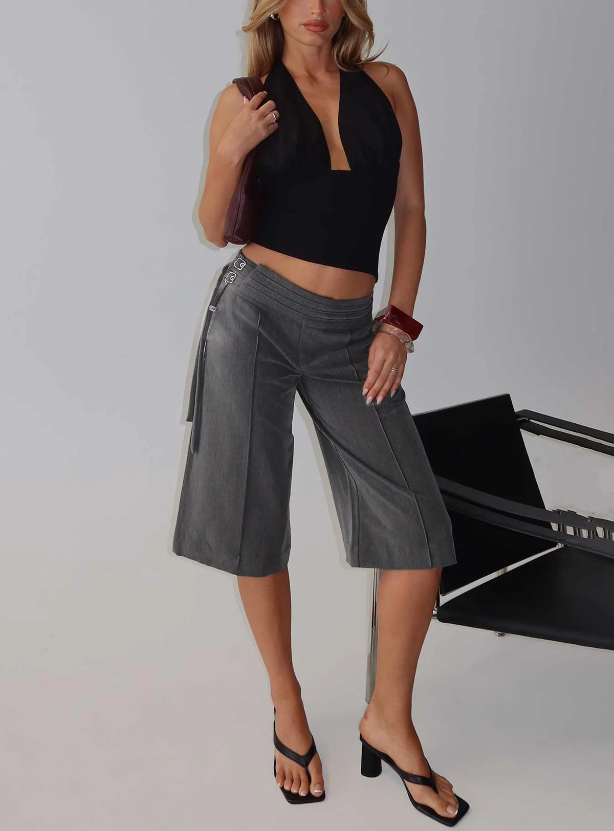 Rakelle 3/4 Tailored Shorts Dark Grey