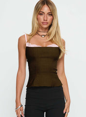 Renaissance Corset Lace Top Olive / Pink