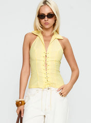 Dress You Up Tie Up Top Lemon Pinstripe