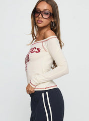 Athletics Club Long Sleeve Graphic Top Cream / Red