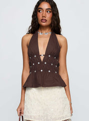 Movies End Halter Top Brown