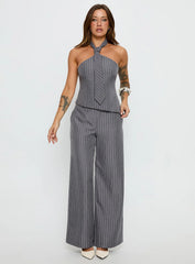 Uvelia Tie Detail Top Grey Pinstripe