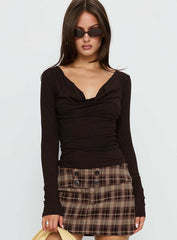 Kammy Long Sleeve Cowl Neck Top Espresso