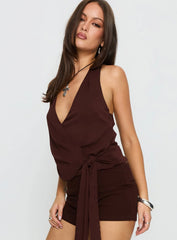 Kimbery Halter Wrap Top Brown
