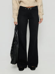 Slow Ride Mid Rise Bootleg Belted Jeans Washed Black