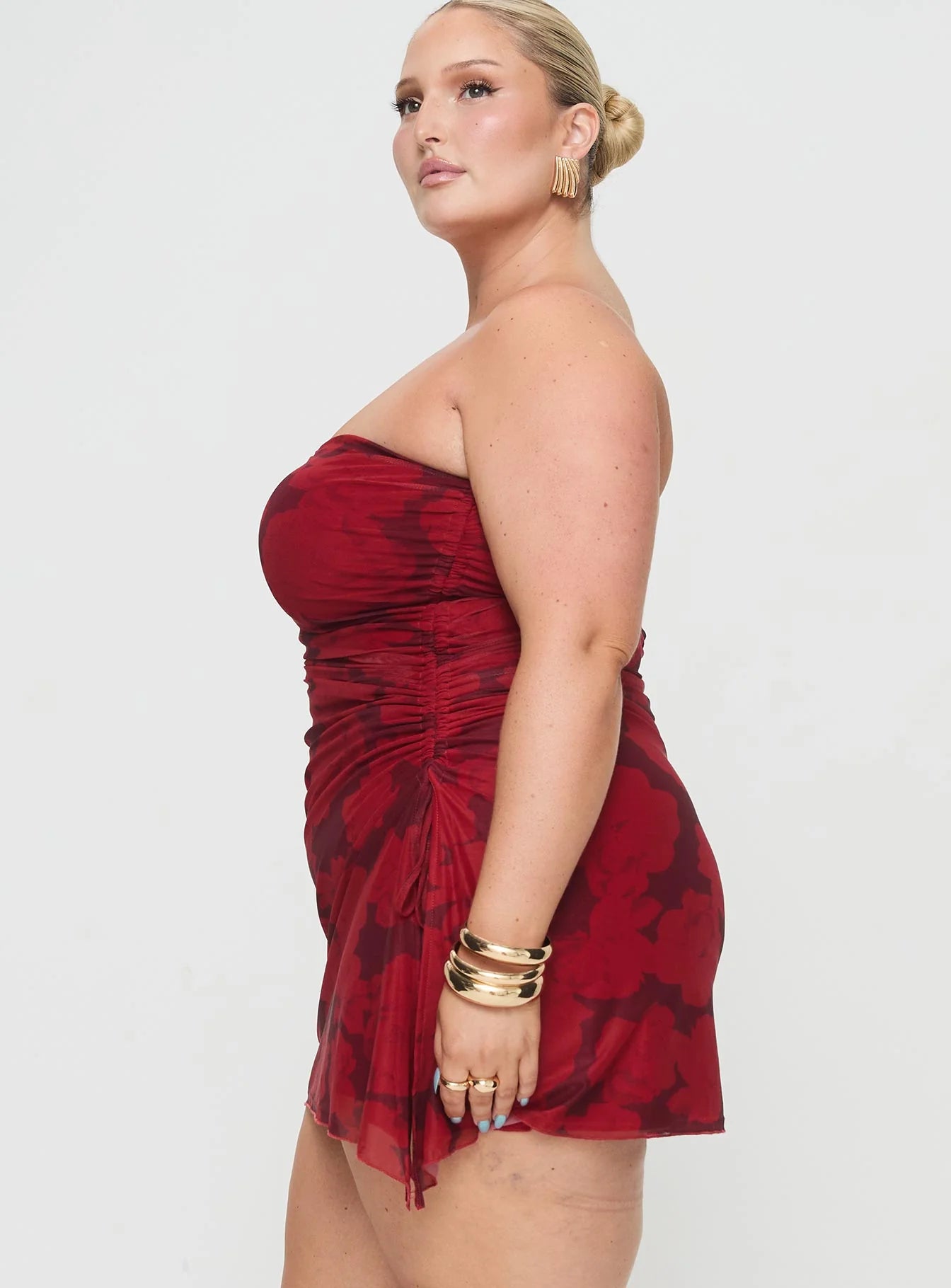 Donelli Mini Dress Burgundy / Red Floral Curve