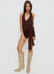 Kimbery Halter Wrap Top Brown