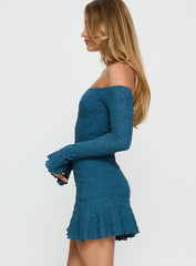 Vancesca Off Shoulder Long Sleeve Mini Dress Navy