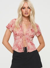 Hunton Short Sleeve Top Pink Floral