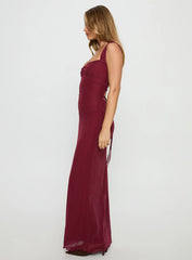 Crisanto Tie Up Ruched Maxi Dress Burgundy