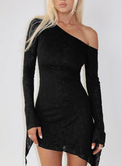 Face Card Long Sleeve Lace Mini Dress Black
