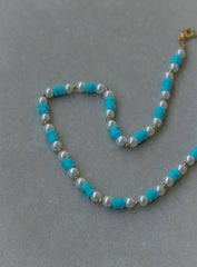 Delaria Heishi Bead Pearl Necklace Blue / Multi