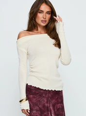Monna Wide Neck Long Sleeve Top Cream