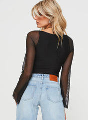 Liva Sheer Sleeve Bodysuit Black
