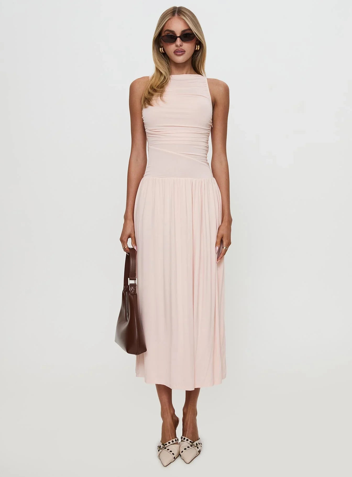 Reveur Ruched Maxi Dress Pink