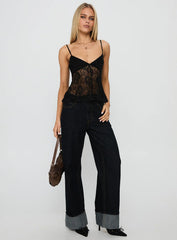 Weslee Lace Babydoll Top Black