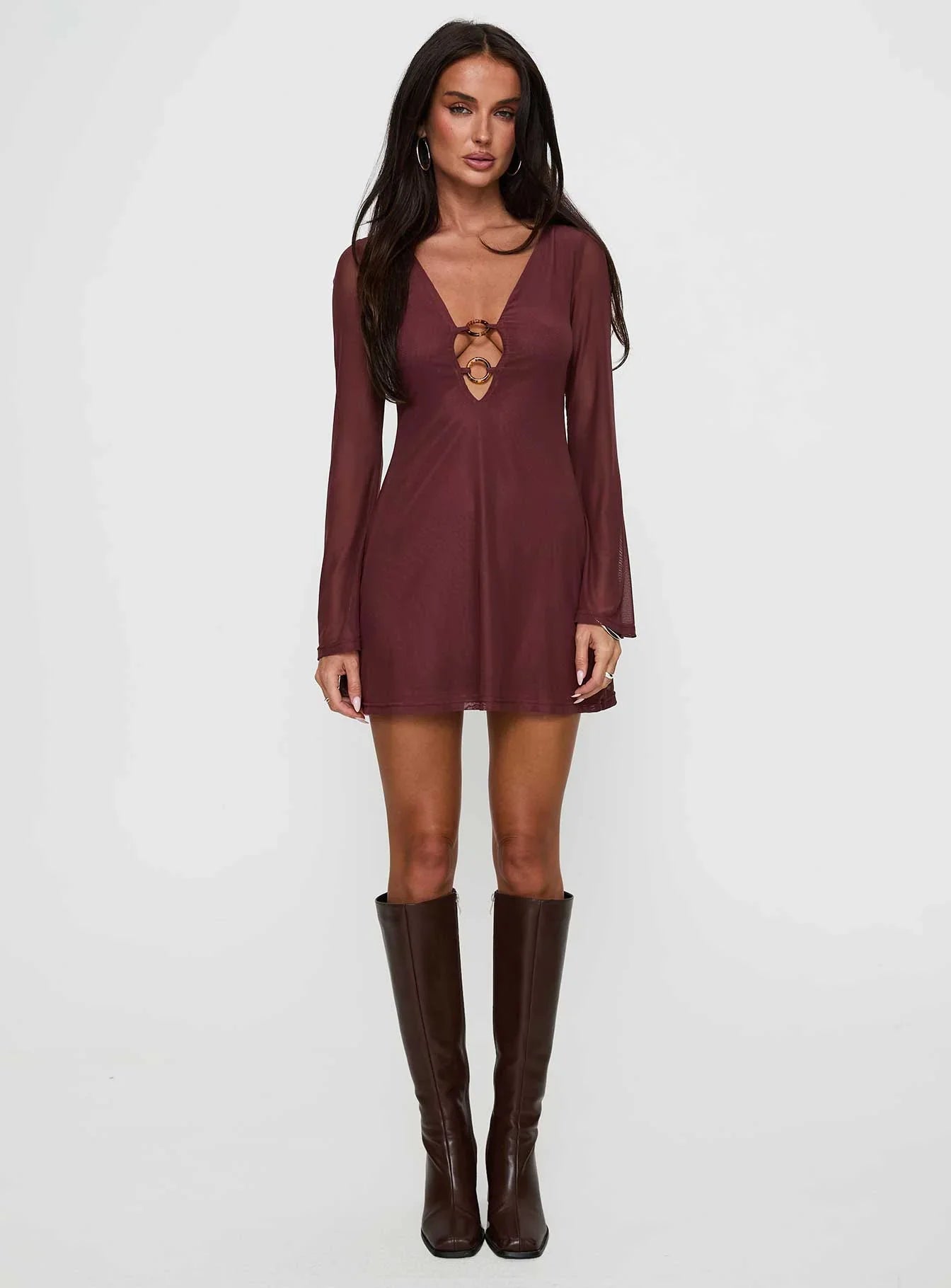 Artique Long Sleeve Mini Dress Brown