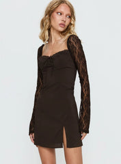 Ashwood Lace Sleeve Mini Dress Chocolate