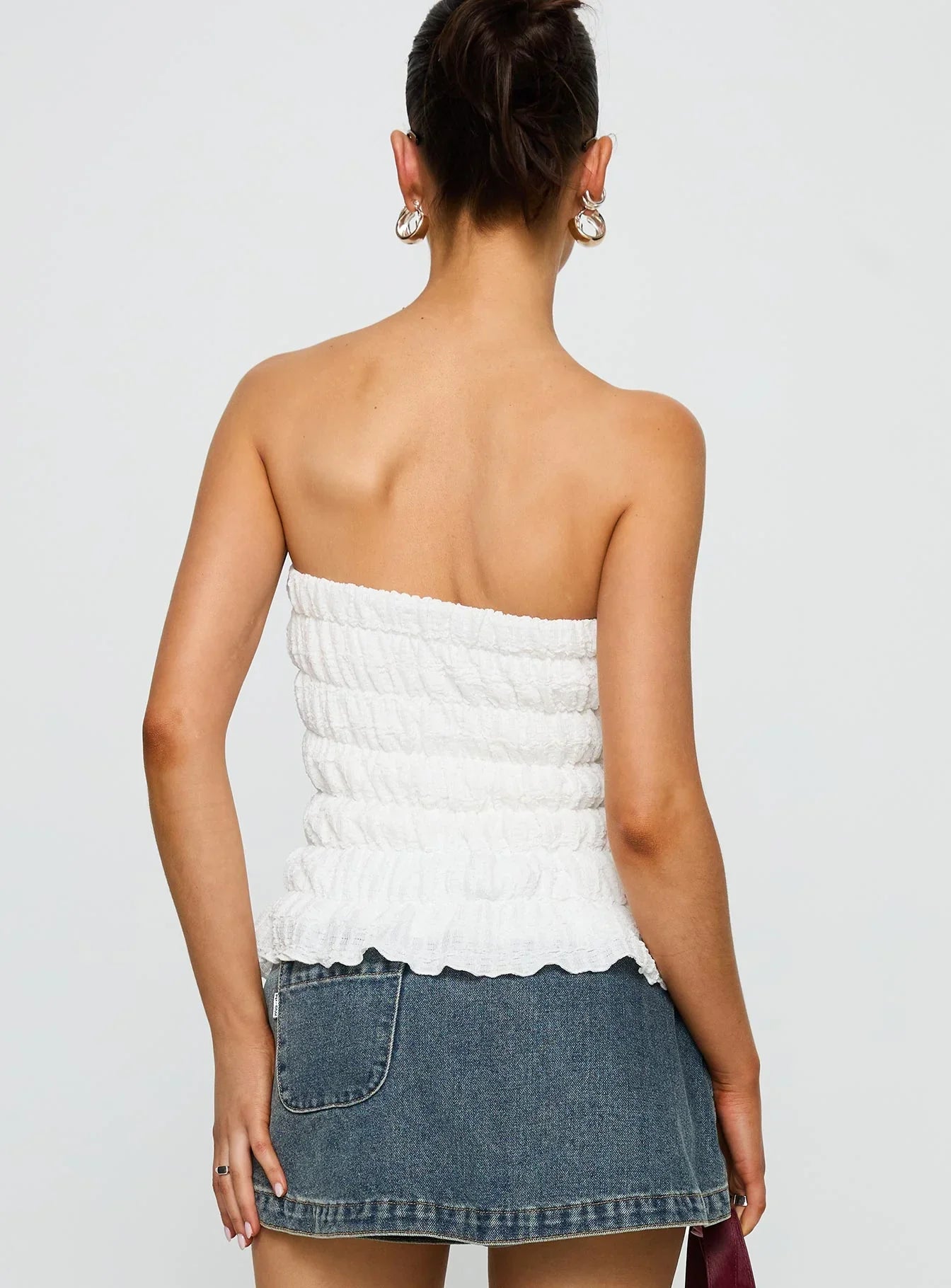 Flashbloom Strapless Ruched Top White