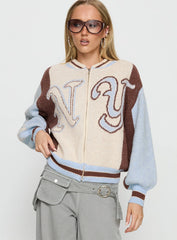 Brandyce Graphic Knit Jacket Blue / Chocolate