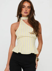 Zukaia One Shoulder Scarf Top Yellow Stripe