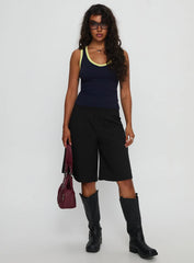 Elionne V Neck Contrast Top Navy Yellow