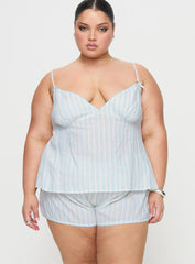 Tenderness Lace Sleep Set Blue White Stripe Curve