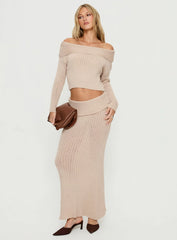 Devion Foldover Waist Maxi Skirt Beige