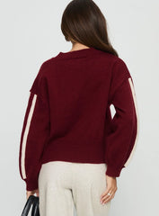 Catherin Crew Neck Knit Sweater Red White