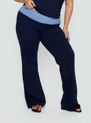 Kobee Jersey Flare Pants Navy / Light Blue Curve