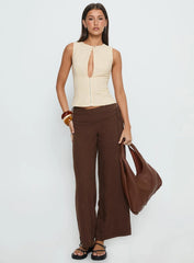 Silver Moon Linen Blend Tie Pants Brown Petite