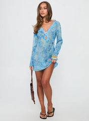 Wayfarer Shell Beach Cover Up Mini Dress Blue Multi
