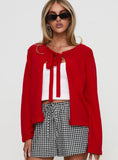 Norine Tie Up Knit Sweater Red