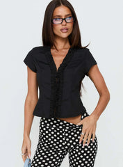 Perennial Frill Plunge Neck Top Black